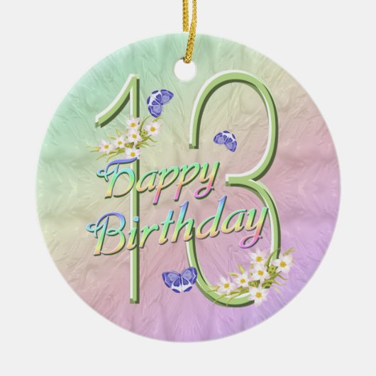 13. Geburtstags-Regenbogen-Andenken-Verzierung Keramik Ornament (Vorne)