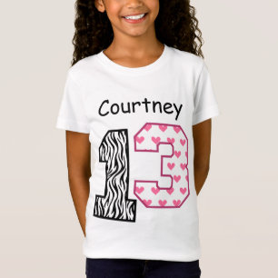 13. Geburtstags-Zebra-und Herz-individueller Name T-Shirt