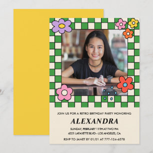 13. Geburtstagseinladungen Retro Groovy Blume Einladung