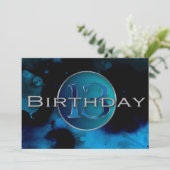 13. Geburtstagsfeier - Abstrakte Blues Einladung (Stehend Vorderseite)