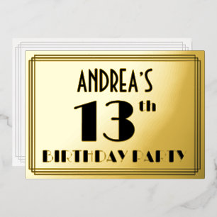 13. Geburtstagsfeier — Art Deco-Look „13“ + Name Folieneinladung