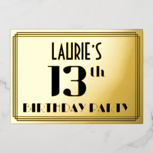 13. Geburtstagsfeier: Art Deco-Look „13“ und Name Folieneinladung