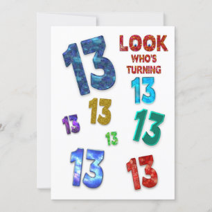 13. Geburtstagsfeier Einladung, farbenfrohe Zahlen Einladung