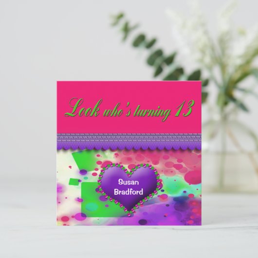 13. Geburtstagsfeier Einladung - Mädchen (Stehend Vorderseite)