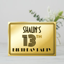 13. Geburtstagsparty — Art Deco Stil "13" & Name Folieneinladung