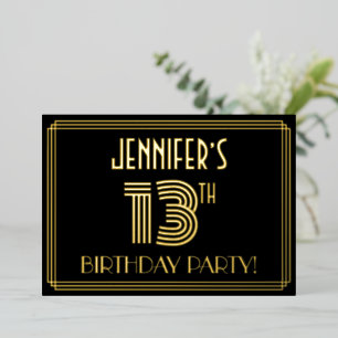 13. Geburtstagsparty — Art Deco Stil "13" + Name Folieneinladung