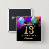 13. Geburtstagsparty Black and Gold Ballons Button (Vorne & Hinten)
