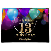 13. Geburtstagsparty Black and Gold Ballons Große Geschenktüte (Vorderseite)