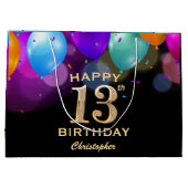 13. Geburtstagsparty Black and Gold Ballons Große Geschenktüte (Rückseite)