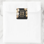 13. Geburtstagsparty Black and Gold Ballons Quadratischer Aufkleber (Tasche)