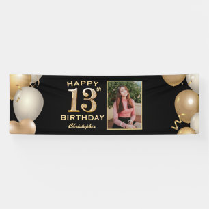 13. Geburtstagsparty Black and Gold Balloons Foto Banner