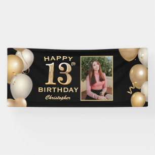 13. Geburtstagsparty Black and Gold Balloons Foto Banner