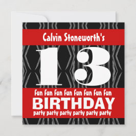 13. Geburtstagsparty Black Red White Contemporary Einladung