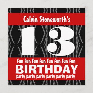 13. Geburtstagsparty Black Red White Contemporary Einladung