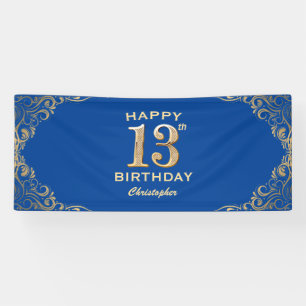 13. Geburtstagsparty Blue and Gold Glitzer Frame Banner