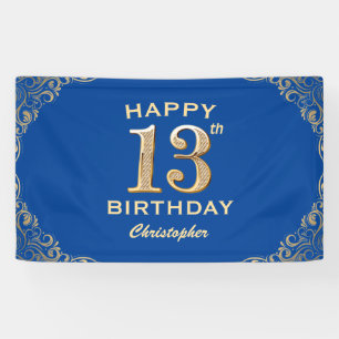13. Geburtstagsparty Blue and Gold Glitzer Frame Banner