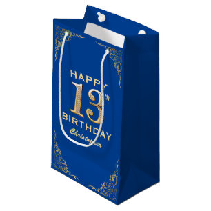 13. Geburtstagsparty Blue and Gold Glitzer Frame Kleine Geschenktüte