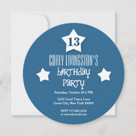 13. Geburtstagsparty Blue Circle White Stars V03D1 Einladung