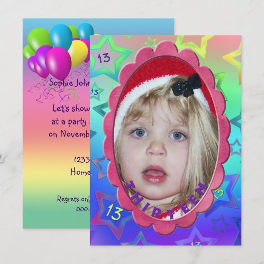 13. Geburtstagsparty Einladung (Vorne/Hinten)