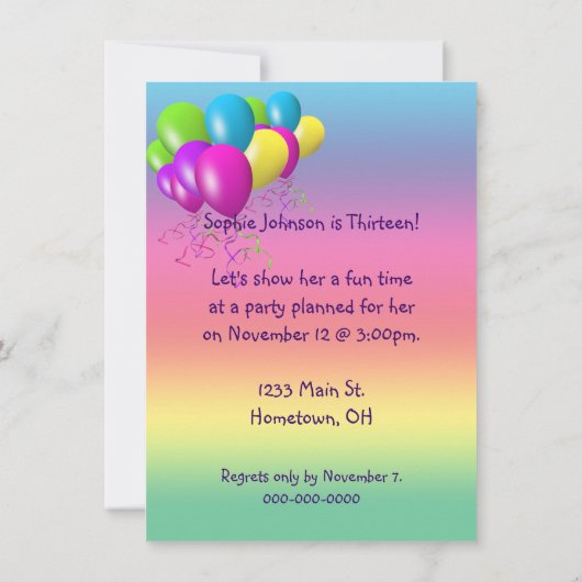 13. Geburtstagsparty Einladung (Rückseite)