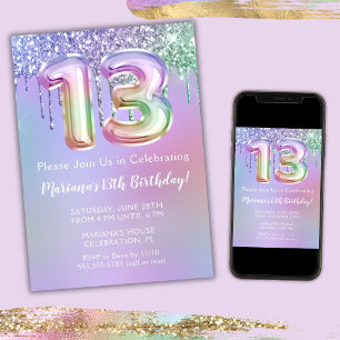 13. Geburtstagsparty Einladung Lila Pink Glitzer