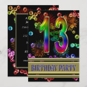 13. Geburtstagsparty Einladung mit Blasen (Vorne/Hinten)