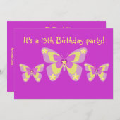 13. Geburtstagsparty Einladung, Schmetterlinge Einladung (Vorne/Hinten)