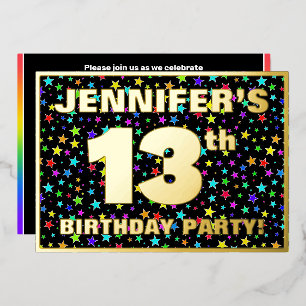 13. Geburtstagsparty — Fun, farbenfrohe Sternenmus Folieneinladung