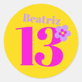 13. Geburtstagsparty Girls pinkgelb lila Runder Aufkleber