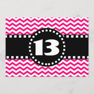 13. Geburtstagsparty Hot Pink Chevrons V01R Einladung