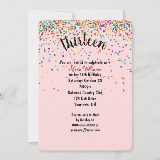 13. Geburtstagsparty Konfetti Einladung (Vorderseite)