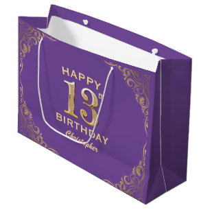 13. Geburtstagsparty Lila und Gold Glitzer Frame Große Geschenktüte