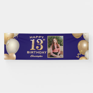 13. Geburtstagsparty Navy Blue and Gold Balloons Banner