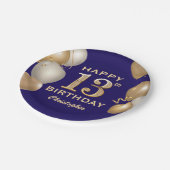 13. Geburtstagsparty Navy Blue and Gold Balloons Pappteller (Schrägansicht)