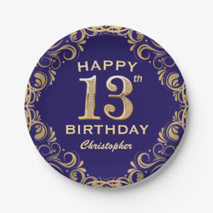 13. Geburtstagsparty Navy Blue and Gold Glitzer Pappteller