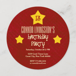 13. Geburtstagsparty Red Circle Gold Stars V03D3 Einladung