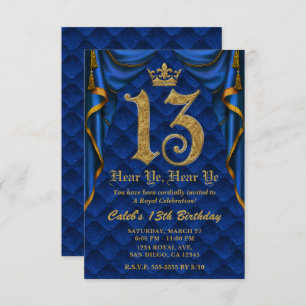 13. Geburtstagsparty Royal Blue Gold Crown Einladung