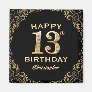 13. Geburtstagsparty Schwarz und Gold Glitzer Fram Magnet