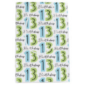 13. Geburtstagszahlen Grün Blau Mittlere Geschenktüte (Vorderseite)