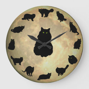 13 glückliche Katzen und der Mond Große Wanduhr