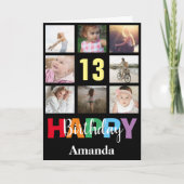 13. Happy Birthday Foto Collage Modern Black Karte (Vorderseite)