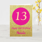 13. Happy Birthday Hot Pink und Gold Glitzer Karte (Gelbe Blume)