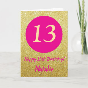 13. Happy Birthday Hot Pink und Gold Glitzer Karte