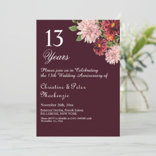 13. Hochzeit Jubiläum Burgundy Floral Einladung