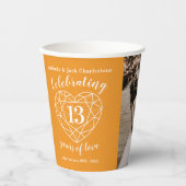 13. Hochzeitstag Kontur Herz Foto Pappbecher (Vorderseite)