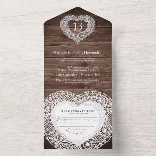 13. Hochzeitstag ohne Umschlag All In One Einladung (Innen Boden)