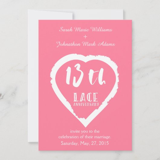 13. Hochzeitstag traditioneller Hochzeitstag Einladung (Vorderseite)