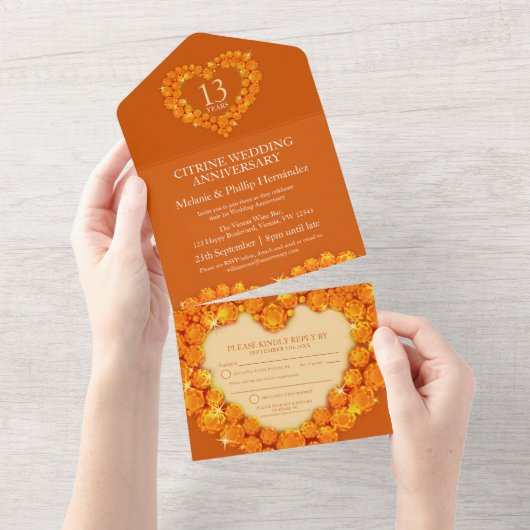 13. Hochzeitstag Zitrine Orange All In One Einladung (Abreißen)