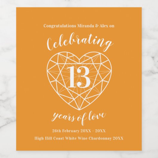 13. Hochzeitstag Zitrine Orangensaft Weinetikett (Einzelnes Label)