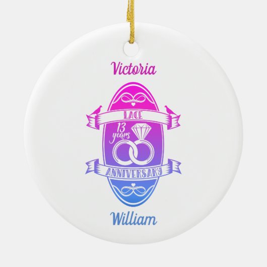 13 Jahre traditioneller Spitzenplatz 13. Hochzeits Keramik Ornament (Hinten)